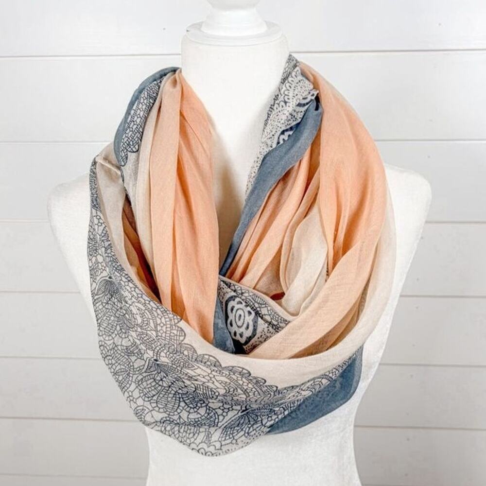 Women's Sheer Paisley Print Lightweight Infinity Scarf Pink Gray - Picture 1 of 3